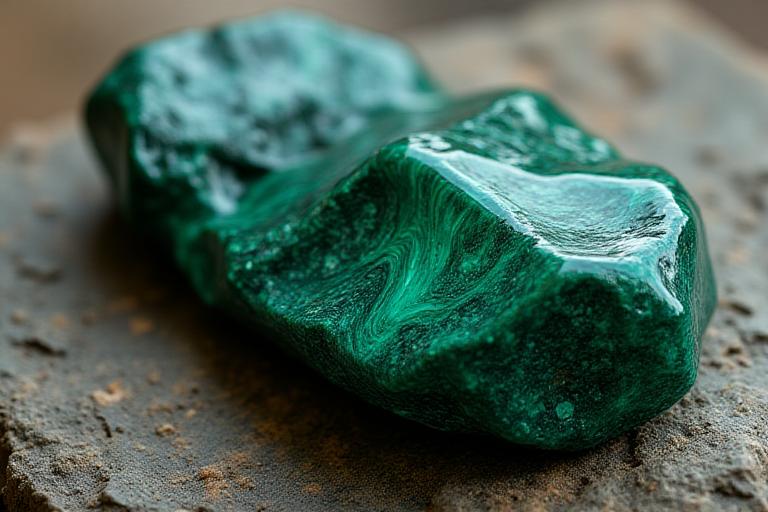 Неограненный малахит превращается в отполированный драгоценный камень, символизируя трансформацию навыков продаж